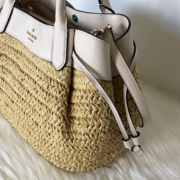NWT💃Kate Spade Dumpling Straw Large Satchel Bag, Parchment - Picture 8 of 12